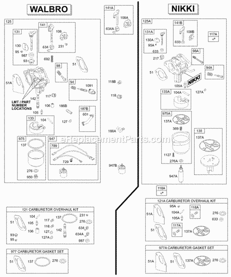 Carburetor Overhaul Set Diagram and Parts List for 311707-0026-E1  Briggs and Stratton Engine